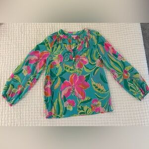 Lilly Pulitzer Elsa Silk Floral Long Sleeve Blouse